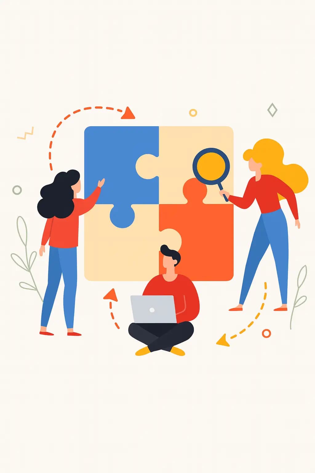 People collaborating around puzzle pieces