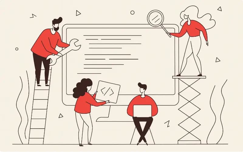 A software development team collaborating around an application